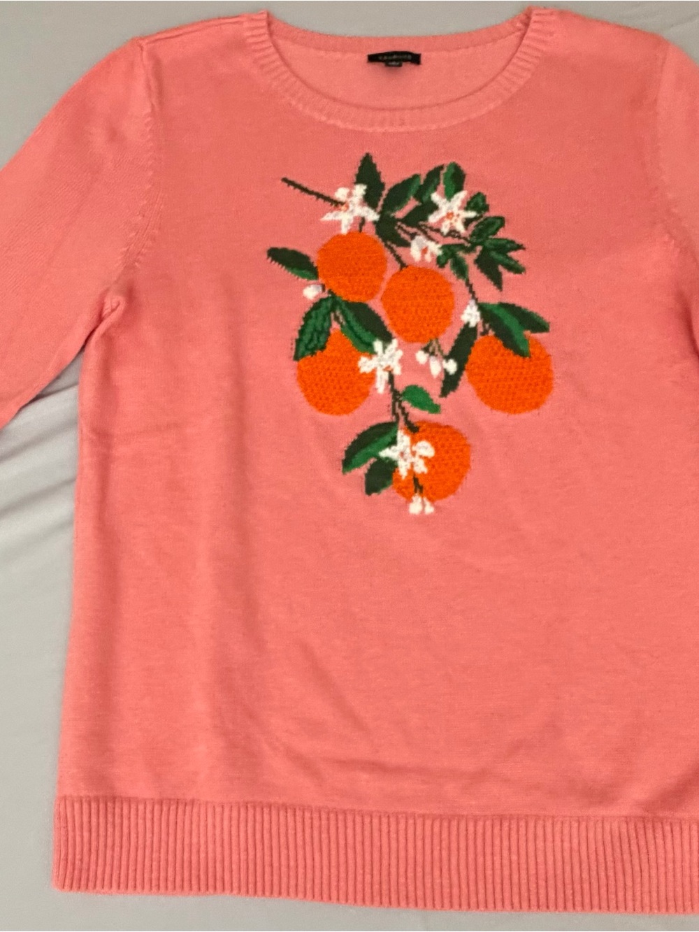 Talbots Bold Oranges Crewneck Pullover Knit Sweater Pink